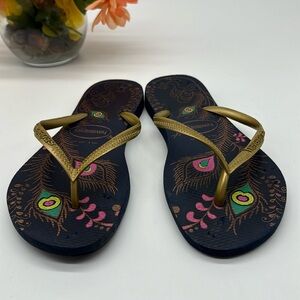 Havaianias Gold Blue Flip Flop Sandals Size 6 FFT5677G